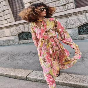 봄 신상 여성 플로럴 프린트 원피스 나비 매듭 허리 벨트 빈티지 스타일 중국 전통 패션 드레스