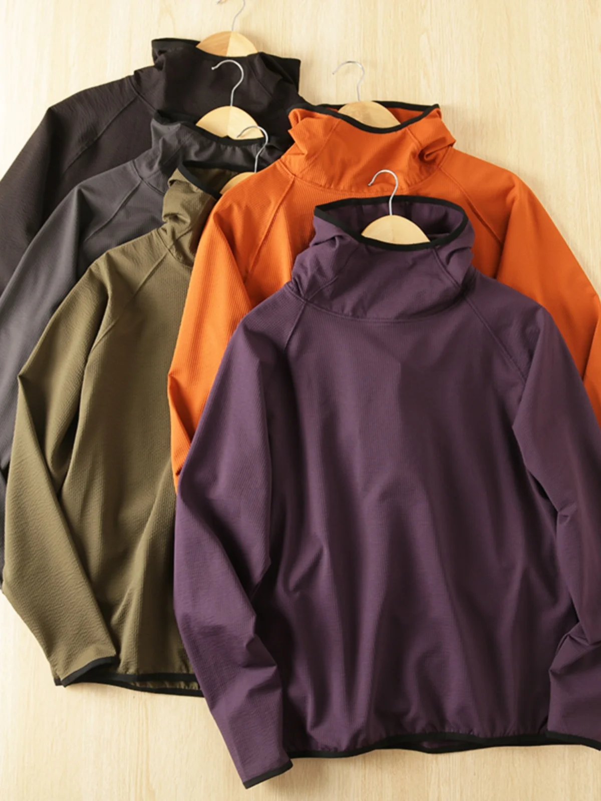 닌자 스타일 반 얼굴 가리개 후드 긴팔 얇은 버블 천 루즈 심플 스포티 남성용 스웨트셔츠 가을 시즌 캐주얼웨어