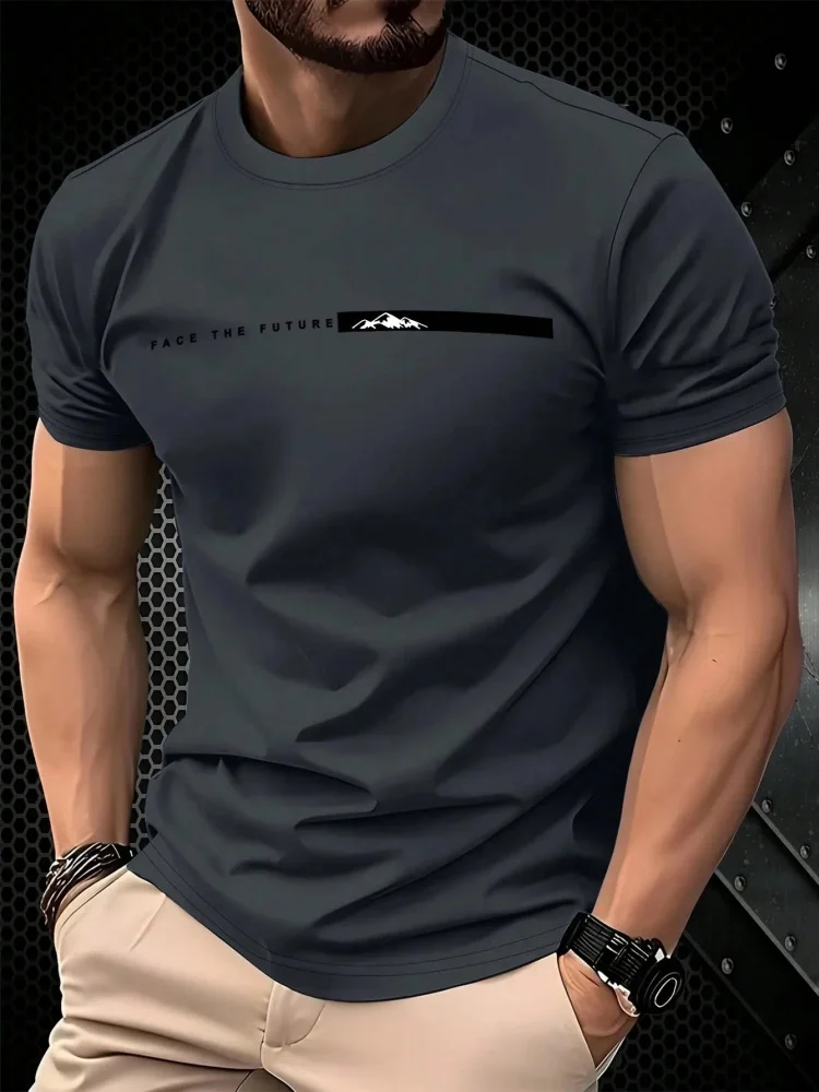 여름 남성 캐주얼 스포츠 루즈핏 오버사이즈 심플 레터 패턴 프린트 라운드넥 반팔 티셔츠