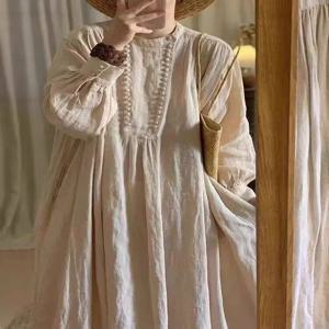 슬리밍 대형 사이즈 캐주얼 루즈한 패셔너블 롱 드레스 예술적인 시티 워크 빈티지 스타일 A라인 스커트 중년 여성을 위한