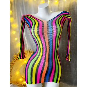 1PC 여성용 피쉬넷 비키니 없는 섹시 란제리 시스루 속이 비치는 바디콘 드레스 긴팔 비치웨어 CT011