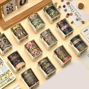 5 롤/박스 숲 식물 인쇄 Washi 테이프 수제 Diy 일기 사진 앨범 장식 마스킹 테이프 세트