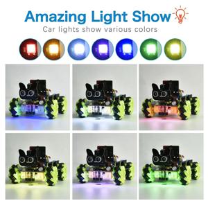 키에스튜디오 4륜구동 메카넘 로봇 자동차 키트 마이크로:비트 V2 STEM 장난감 (파이썬 코딩, 원격 제어 스마트 기능 포함, DIY 교육용)