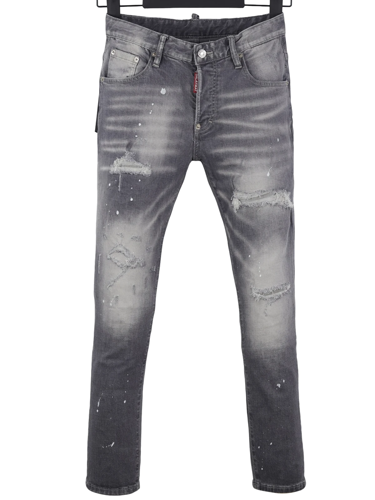 6071 포시즌스 뉴 D2 청바지 남성용 워싱 찢어진 패치 페인트 버튼 스트레치 레그 그레이