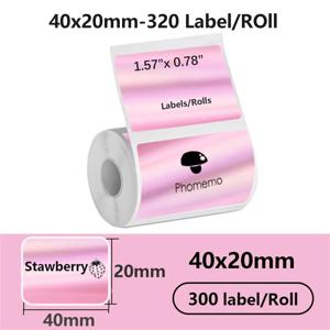 1롤 40x20MM 호환 포모모 M110 M220 M200 자체 접착식 컬러 레이저 감열지, E210 P50 Detong P1 HPRT T20 MAKER