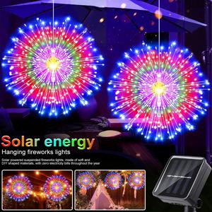 태양광 불꽃놀이 조명 야외 - 90/150/200 LED, 8가지 모드, 마당, 파티오, 텐트, 파티, 크리스마스용 구리 와이어 매달려 요정 조명