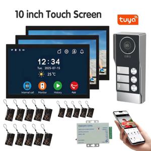 새로운 WiFi 비디오 도어폰 초인종 인터콤 10 인치 1080P 터치 스크린 모니터 APP/3/4 패밀리 아파트용 카드 잠금 해제