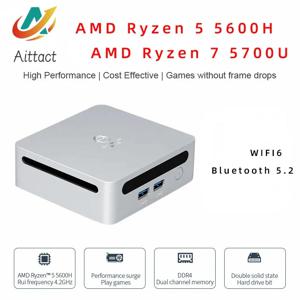 AITTACT 신형 AMD 라이젠 5 5600H/라이젠 7 5700U 미니PC 윈도우 10/11 3.3GHz 최대 4.2GHz 2*DDR4 최대 64GB RAM 지원 게이밍 WIFI6