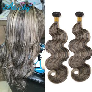 혼합 색상 1b 27 바디 웨이브 헤어 번들 100% 인간 헤어 1/3/4 번들 레미 헤어 위브 익스텐션 하이라이트 알리 스카이 소프트 & 풀