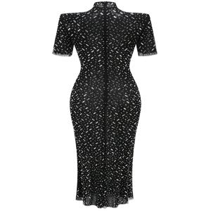 ZNS 패션 댄스 파티 드레스 블랙 짧은 소매 Brithday 파티 드레스 럭셔리 2025 여름 스키니 핫 드릴링 맥시 드레스 여성 의류