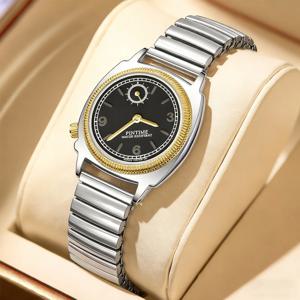 레트로 스타일 커플 손목시계 스프링 로드 스트랩 여성용 쿼츠 라이트 타임피스 럭셔리 남성 시계 조절 가능한 팔찌