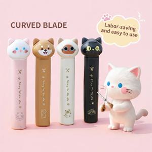 1Pc 귀여운 애완 동물 개폐식 펜 가위 곡선 블레이드 DIY 저널링을위한 안전 휴대용 문구 사무실 공예 및 학교 용품