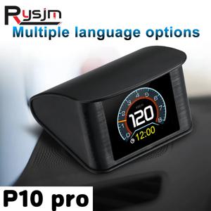 Obdii 스마트 디지털 미터 p10 pro obd2 헤드 업 디스플레이 온보드 컴퓨터 디지털 속도계 다중 언어 과속 경보