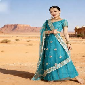 이만의 댄스 에스닉 스타일 댄스웨어 사롱 탑과 와이드 스커트 레헨가 세트, 20~50세 여성용 무대 의상