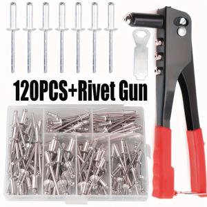 헤비 듀티 팝 리벳 건 세트 (120개 블라인드 리벳 포함) DIY 프로젝트용 핸드 리벳 너트 공구