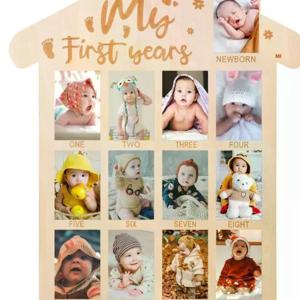 아기 첫해 나무 사진 보드 12개월 월별 성장 사진 액자 1세 생일 사진 촬영 장식 표지판