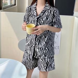 지브라 블랙 여성 반팔 반바지 체크 홈웨어