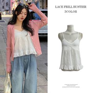 [브리치]  /  여리 프릴 뷔스티에 브이넥 레이스 나시 블라우스