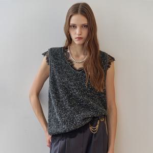 스팽글 믹스 브이넥 니트 베스트