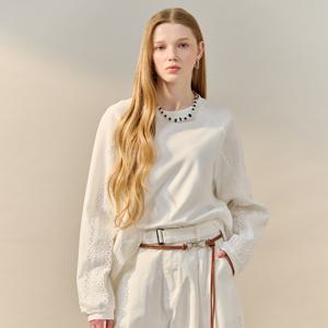 레이스 소매 루즈핏 티셔츠