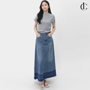 여성 데님 스커트 맥시 와이드 투톤 A라인 롱 청치마 LPP036
