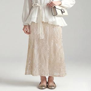 스팽글장식 밴딩 플레어 롱 스커트(S5SSK408A)