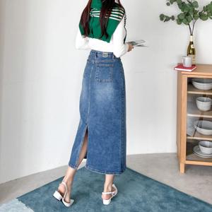 [다잇템] 여성 일자핏 슬릿 데님스커트 스커트_4