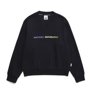 N241WSW150 여성 레터링 크롭 루즈핏 브이넥 맨투맨 DEEP SEA NAVY