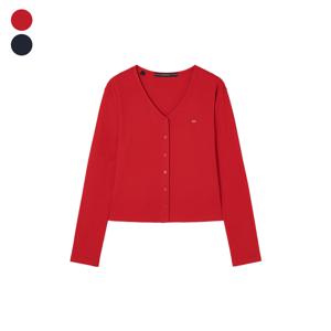 진 여성 미니하트 포인트 자가드 가디건 OQ1K5440