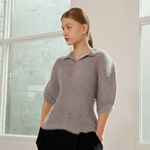 yoyoyoy여성[최초가 110000원] 헤어리 플리츠 카라 블라우스 라이트그레이_AJ08WNPBL02