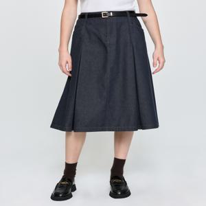 헤지스 여성 [[25FW]] HSSK5D881B3 데님 플리츠 스커트 다크블루