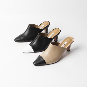 여성 뮬 슬리퍼 힐 7cm 스틸레토 구두 블로퍼 힐 소가죽 투톤 SS2627