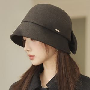 여성용 보우 벙거지 버킷햇 겨울 고급 보넷 모자