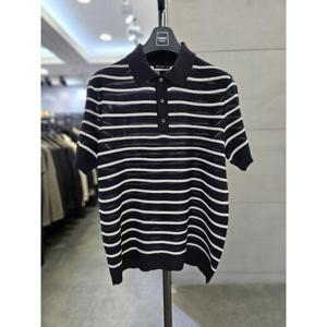 바쏘옴므 세이브존03 바쏘옴므 25 네이비 면 혼방 단가라 COOL 메쉬 PK카라 반팔 니트 WSAGZ2WT43ADNA