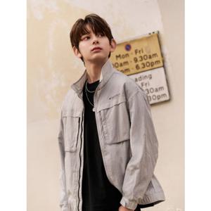 [디스커버리키즈US] (DKTR12061-SIL) 키즈 하이넥 오버핏 우븐 자켓