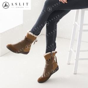 [애슬릿] 천연 소가죽 털 안감 리본 장식 방한 앵클 부츠