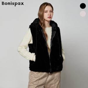 [보니스팍스(여성의류)]페이크 밍크 집업 후드 베스트 (XOCVT006M0)