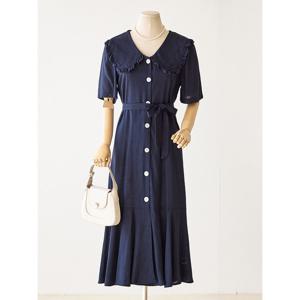 [커스텀에이블]프릴 오버카라 머메이드 반팔 원피스_T2507OP073B