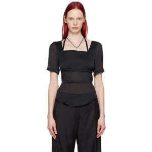 26 SS Youth 여성 블랙 홀터넥 스트랩 블라우스 241984F107001