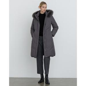 닥스 여성 24FW 폭스FUR구스다운 그레이 탈착 후드 논퀼팅 롱 헤비다운 점퍼 DLJU4D015G3