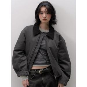 (356138CC53) [에잇세컨즈] 패딩 안감 칼라 배색 숏 점퍼  그레이