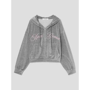 (356141SM33) [에잇세컨즈] 벨벳 후드 자수 집업  그레이