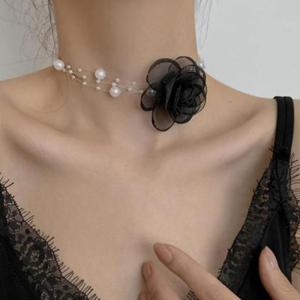초커 패션 비즈 목걸이 장미 여성 끈목걸이 진주