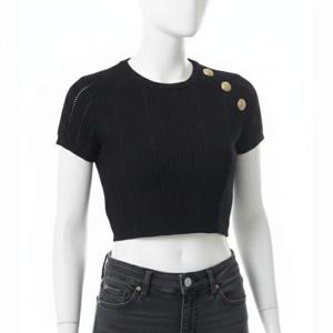 발망 BALMAIN 3버튼 파인 니트 탑 여성 니트 티셔츠 CF1AI077KF24 0PA