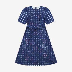 [베스띠벨리]플라워 체크 메쉬 반팔 원피스 BKOAE2539