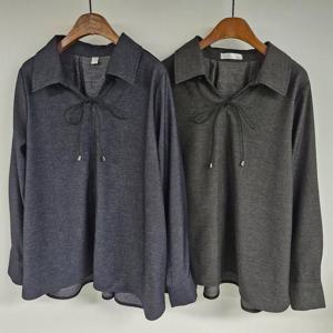 [강물처럼]빅사이즈셔츠 V606L511 오픈카라리본매듭남방 SM (426