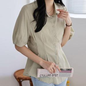 [강물처럼]아이우먼 벨티드핀턱퍼프블라우스 SMU624M506 빅사이