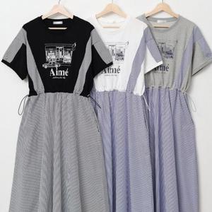 [강물처럼]빅사이즈레이어드원피스 U584L505 착시멜빵허리조임원