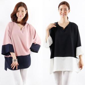 [강물처럼]빅사이즈사랑해요 1848L308 믹스쉬폰롱블라우스 WW (1