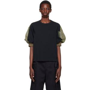 사카이 티셔츠 네이비   카키 패널 티셔츠 242445F110005